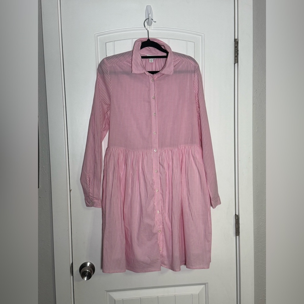 J. Crew Pink and White Striped Shirt Dress 100% Cotton, Size 4